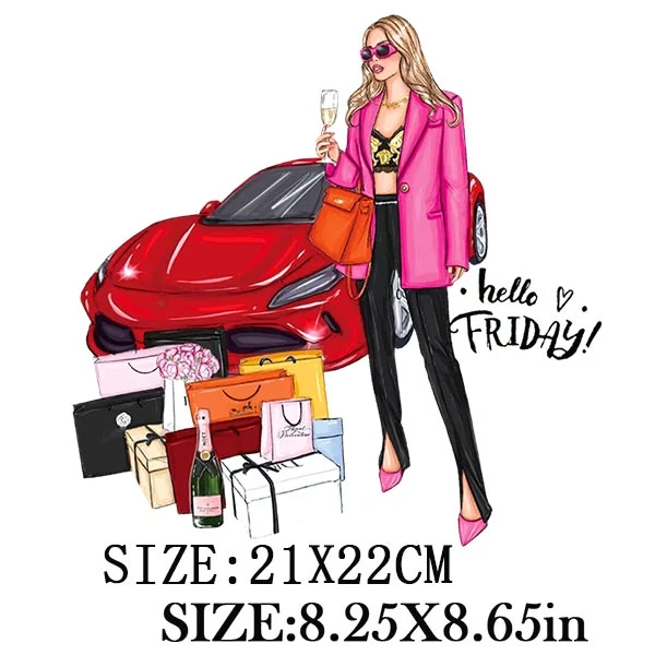 Fashion Girl Iron On Transfer For Clothing DIY Washable Thermal Stickers On T-shirt Funny Design On Hoodies Patch Applique Decor