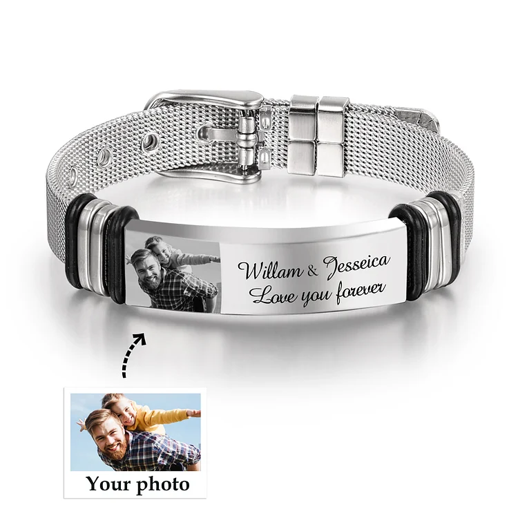 Personalized Men's Photo Bracelet Custom Photo ID Bar Watchband Bangle Gifts For Men