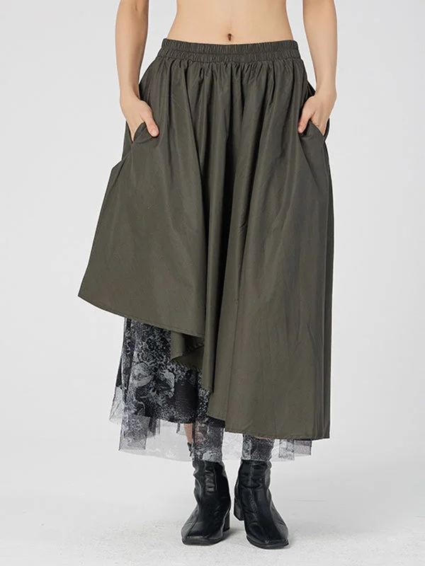 Irregular-Paneled Gauze High-Waisted Skirt