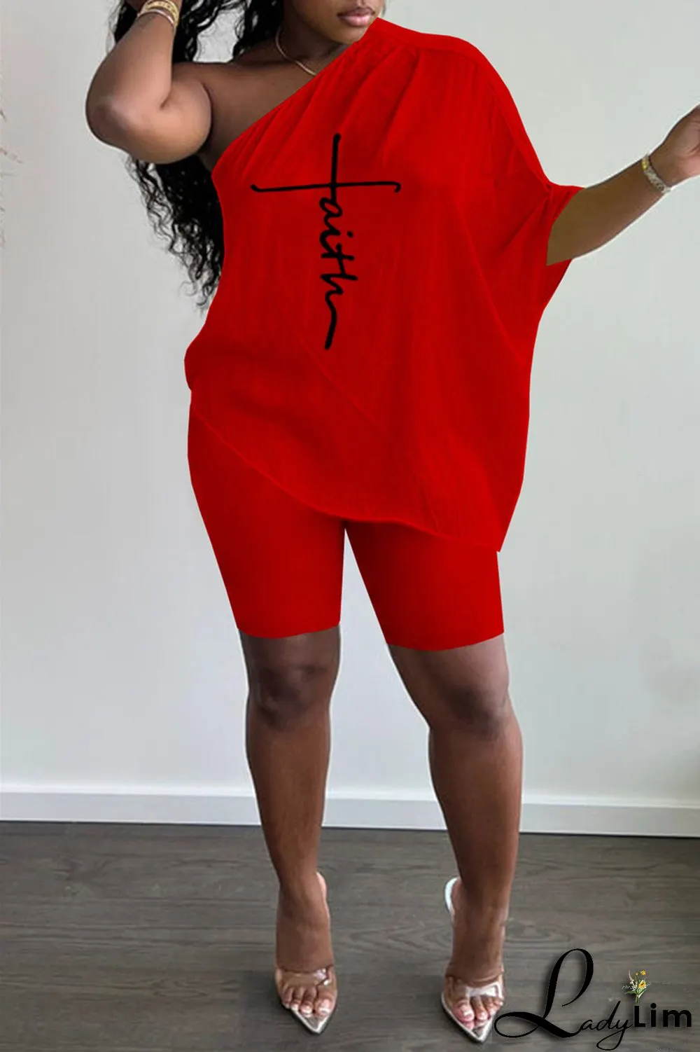 Black Fashion Casual Print Backless Oblique Collar Short Sleeve Two Pieces