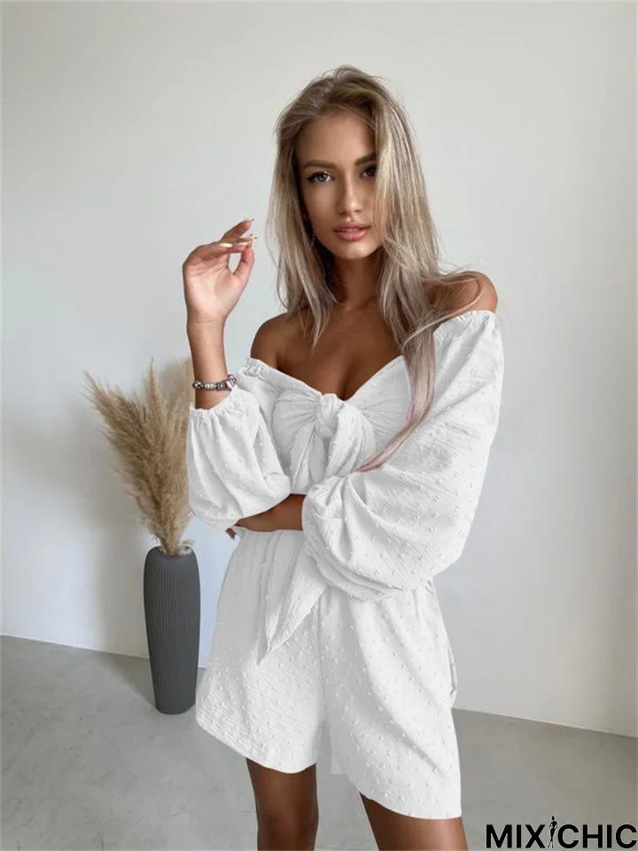 Summer New Fashion Leisure Suit Senior Sense Women's Long-Sleeve Cardigan Shorts Two Sets