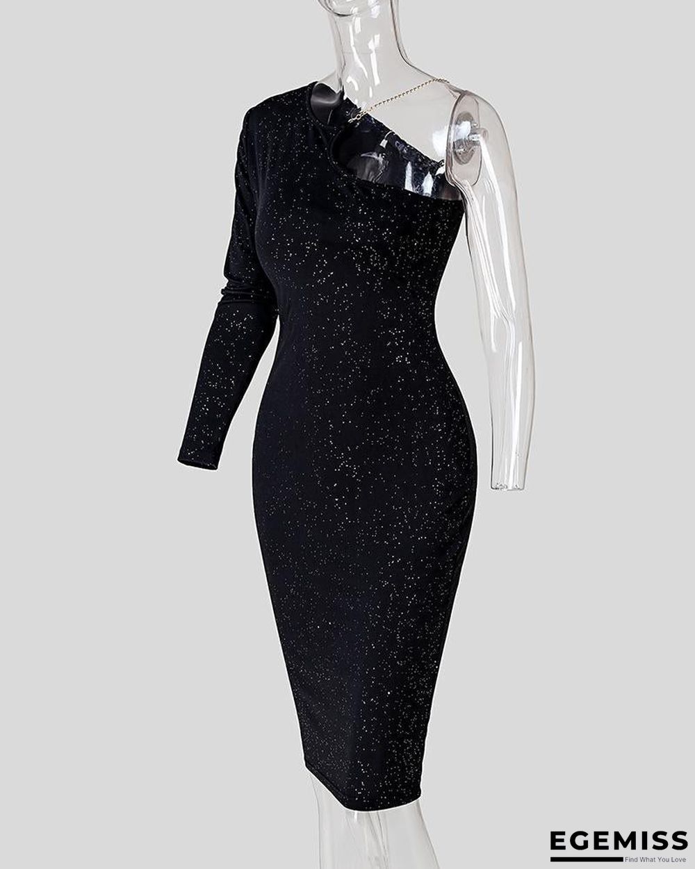 Glittering One Shoulder Midi Dress | EGEMISS