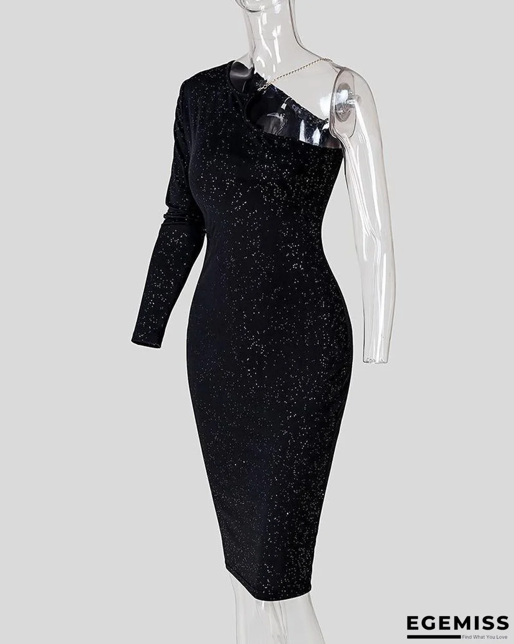 Glittering One Shoulder Midi Dress | EGEMISS