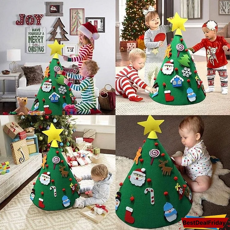 Diy 3D Felt Christmas Tree Upgraded Toddler Christmas Tree For Kids Xmas Decoration 70X50Cm