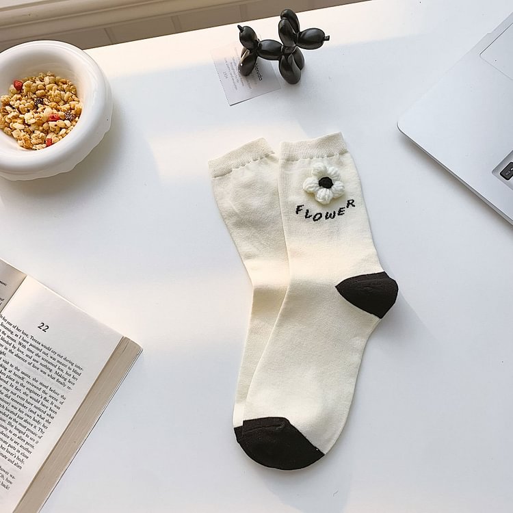 Socks Women's White Three-Dimensional Flower Women's Tube Socks