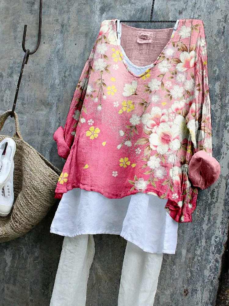 Comstylish Japanese Cherry Blossom Art Cozy Flowy Tunic