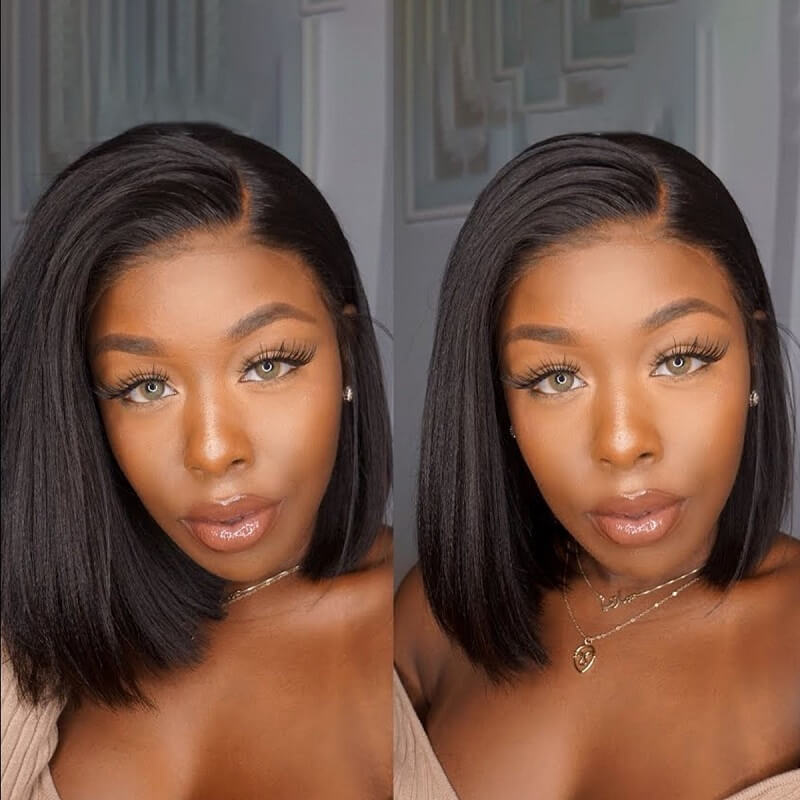Transprent Lace Front Bob Wig Kinky Straight 13×4 Frontal Bob 180% Density
