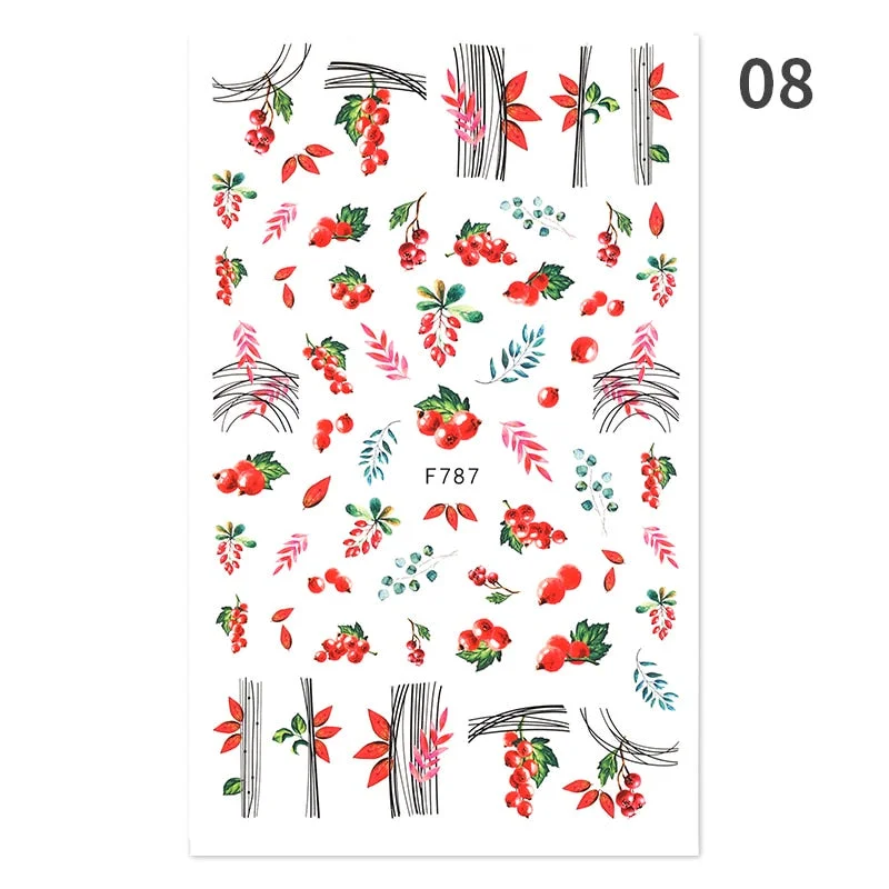 1PC Black Rose Flower Leaves 3D Nail Stickers Colorful Lines Waves Alphabet Sticker Slider Nail Art Decoration For Manicuring