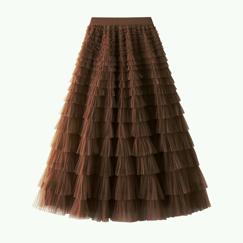 Nigikala Nigikala Yarn Lotus Leaf Side Temperament Skirt Women's Dress 2025 Spring And Autumn New Famous Woman Long Dress Thin Cake Skirt 2210
