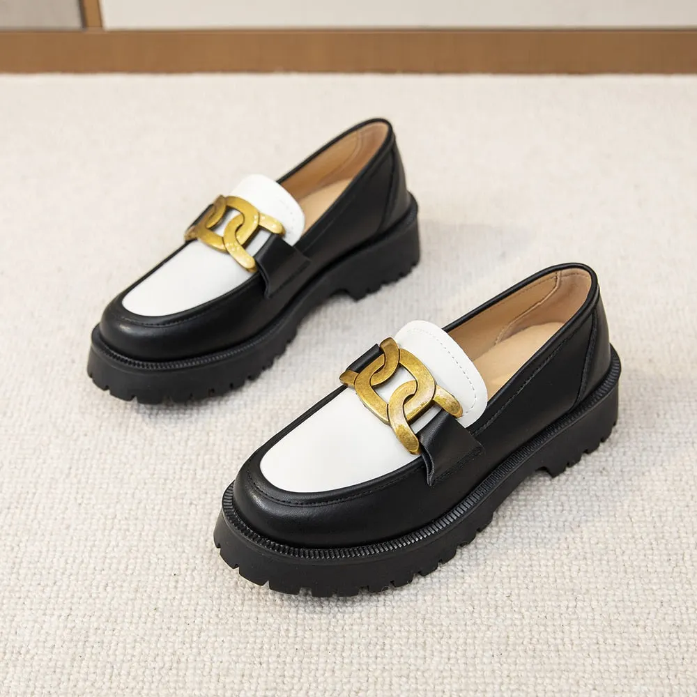 Classic Women Loafers Shoes Genuine Leather Spring 2022 Office Lady Daily Thick-soled Sneakers Casual Trend Girl Shoes Students