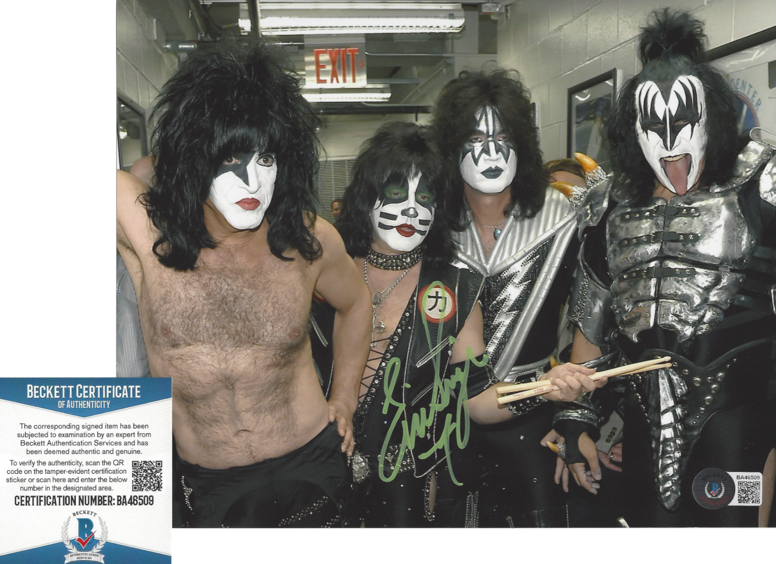 KISS DRUMMER ERIC SINGER SIGNED 8x10 Photo Poster painting C DRUMS CATMAN 2 BECKETT COA BAS