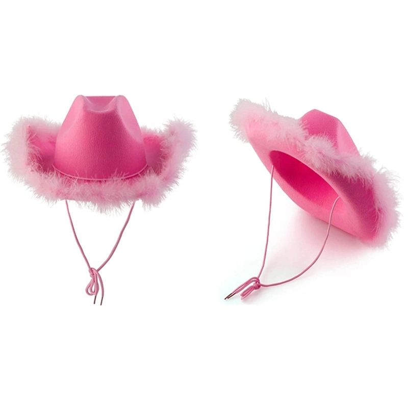 Spot Pink Fur Denim Hat Velvet Decorative Hat Pink Cowboy Hat Western Denim Felt Styling Hat