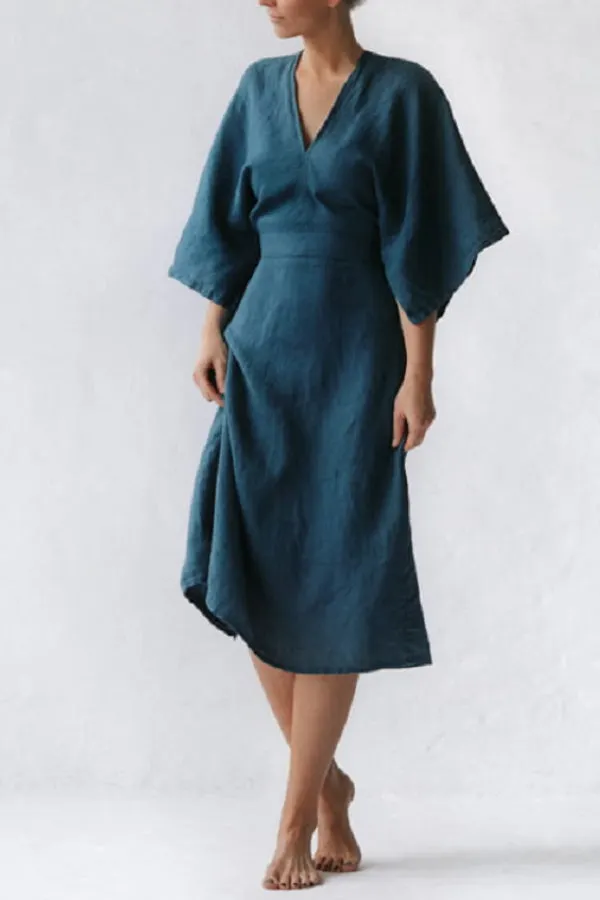 Elegant Inky Blue Linen Dress