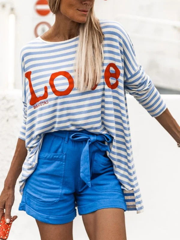 Cotton striped outdoor ladies long sleeve tops
