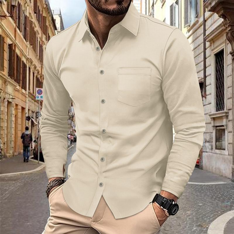 Men's Waffle Solid Long Sleeve Shirt 91367481X