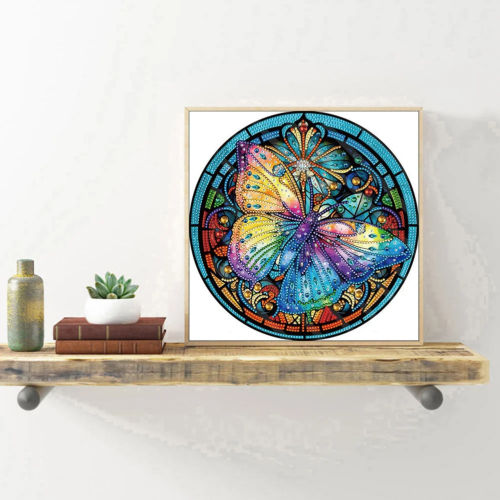 Diamond Painting - Partial Special Shaped Drill - Stain Glass Butterfly(30*30cm)