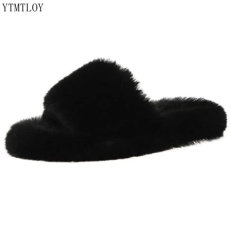 Home Slippers Women's Flat Shoes Female Lady Fur Flip Flops Slides 2022 Soft Plush Cotton Ytmtloy Indoor Winter Zapato Mujer