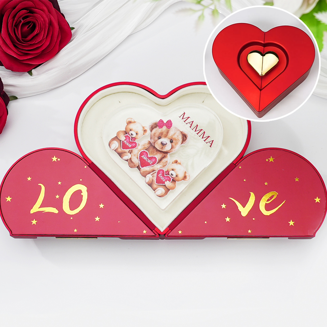 MAMMA Decorazione acrilica con 4 orsacchiotti a forma di cuore 4 nomi e 1 testo personalizzati per mamma/nonna