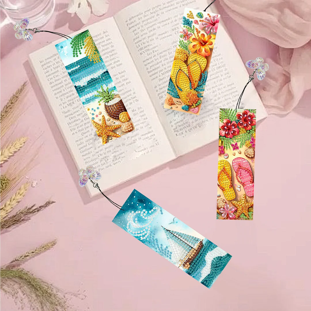 12Pcs Summer Beach DIY Diamond Art Painting Bookmark for Reading Enthusiasts