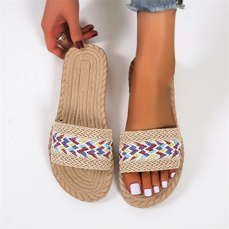 Round Toe Ethnic Style Beach Slippers