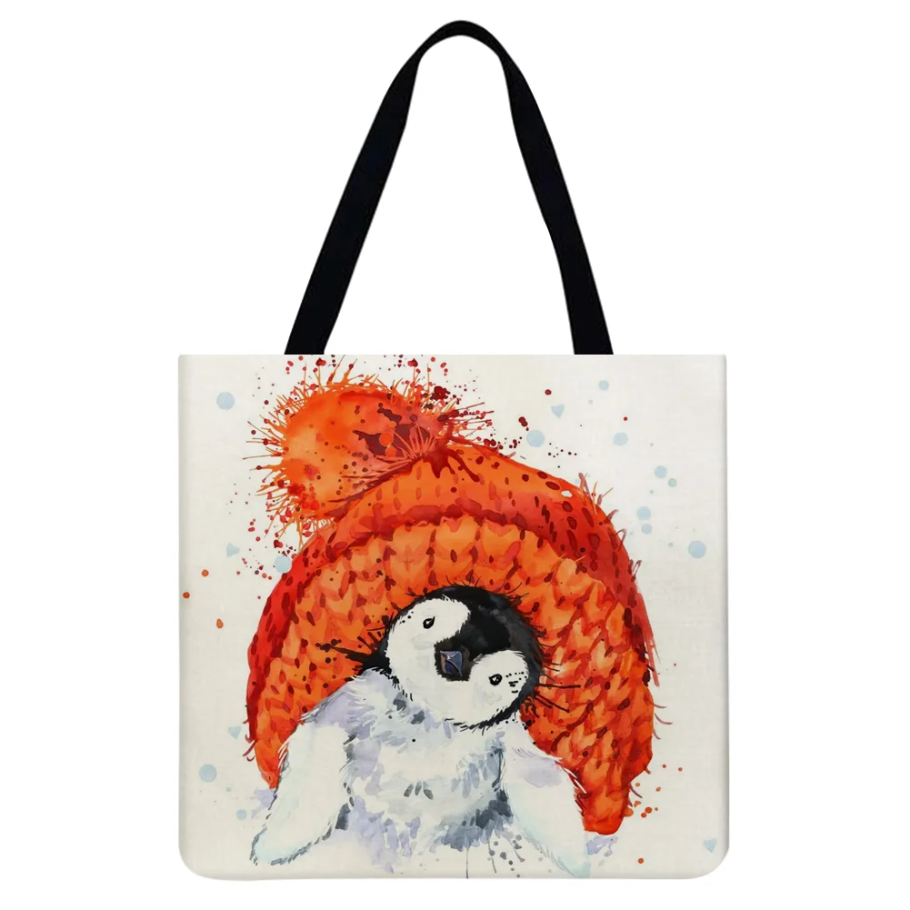 Linen Tote Bag - Penguin Hat