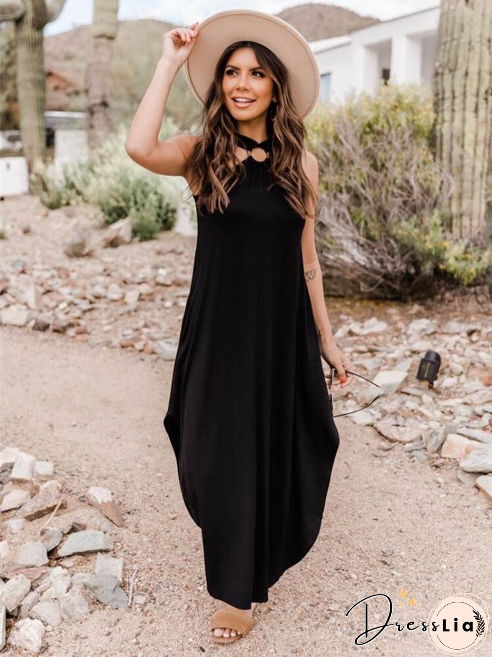 Summer New Off Shoulder Dress Leisure And Comfortable Neck Hanging Long Women's Skirt Fashion Temperament Commuter Women's Wear