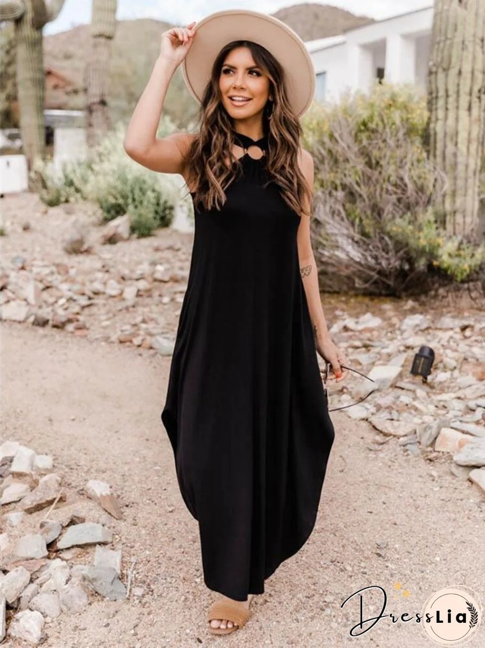 Summer New Off Shoulder Dress Leisure And Comfortable Neck Hanging Long Women's Skirt Fashion Temperament Commuter Women's Wear