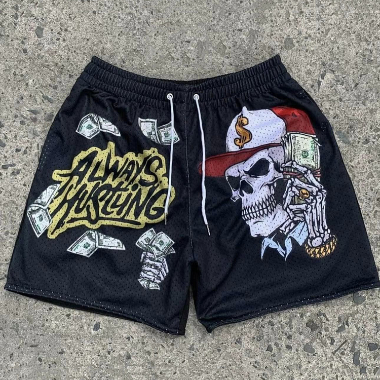 Vintage Always Hustling Graphic Casual Street Mesh Shorts SOPULA