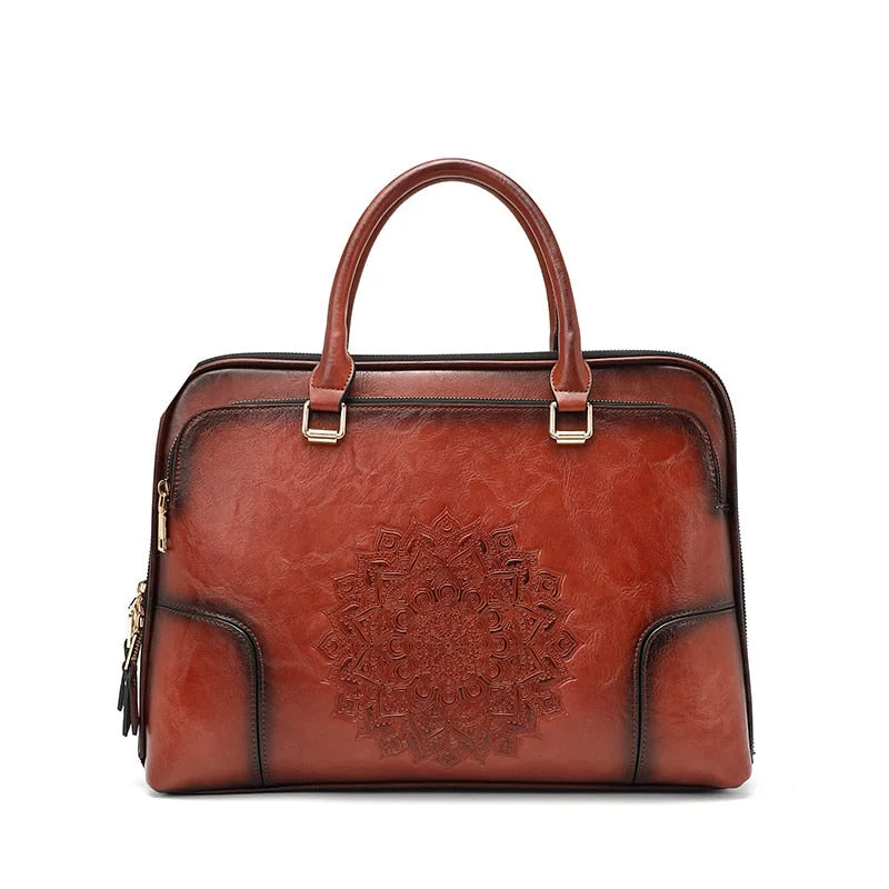 MOTAORA Women's Shoulder Bag Vintage Leather Handbag Ladies Chinese Style Embossed Messenger Bags Female High Quality Tote Bag