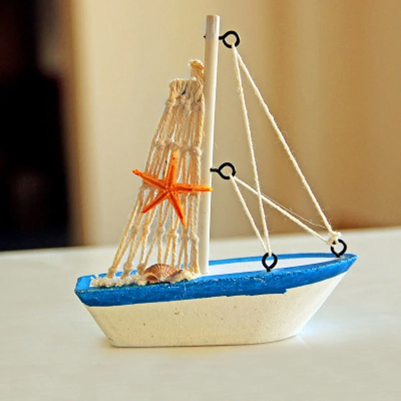 Mediterranean Wooden Model Ships Micro Landscape Sailing Fishing Boat Garden Miniature Figurines DIY Nautical Home Decoration