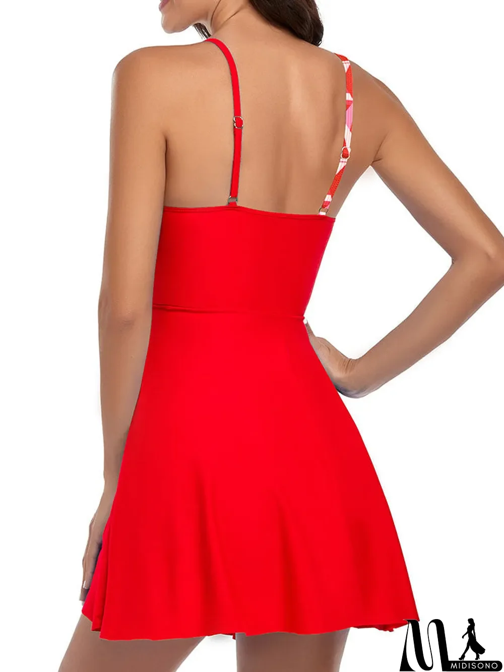 MidiSono - Women Swimdress V-neck Sleeveless Print Stitching Swimsuit with Shorts