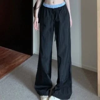 Crop V-Neck Low Gingham / Button-Up Pants Halter Waist Top Wide Leg