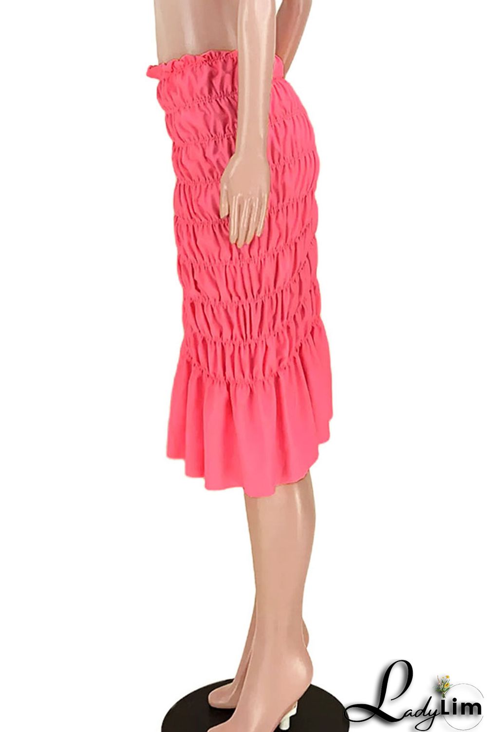 Fluorescent Pink Sexy Street Solid Split Joint Fold Mid Waist Straight Solid Color Bottoms