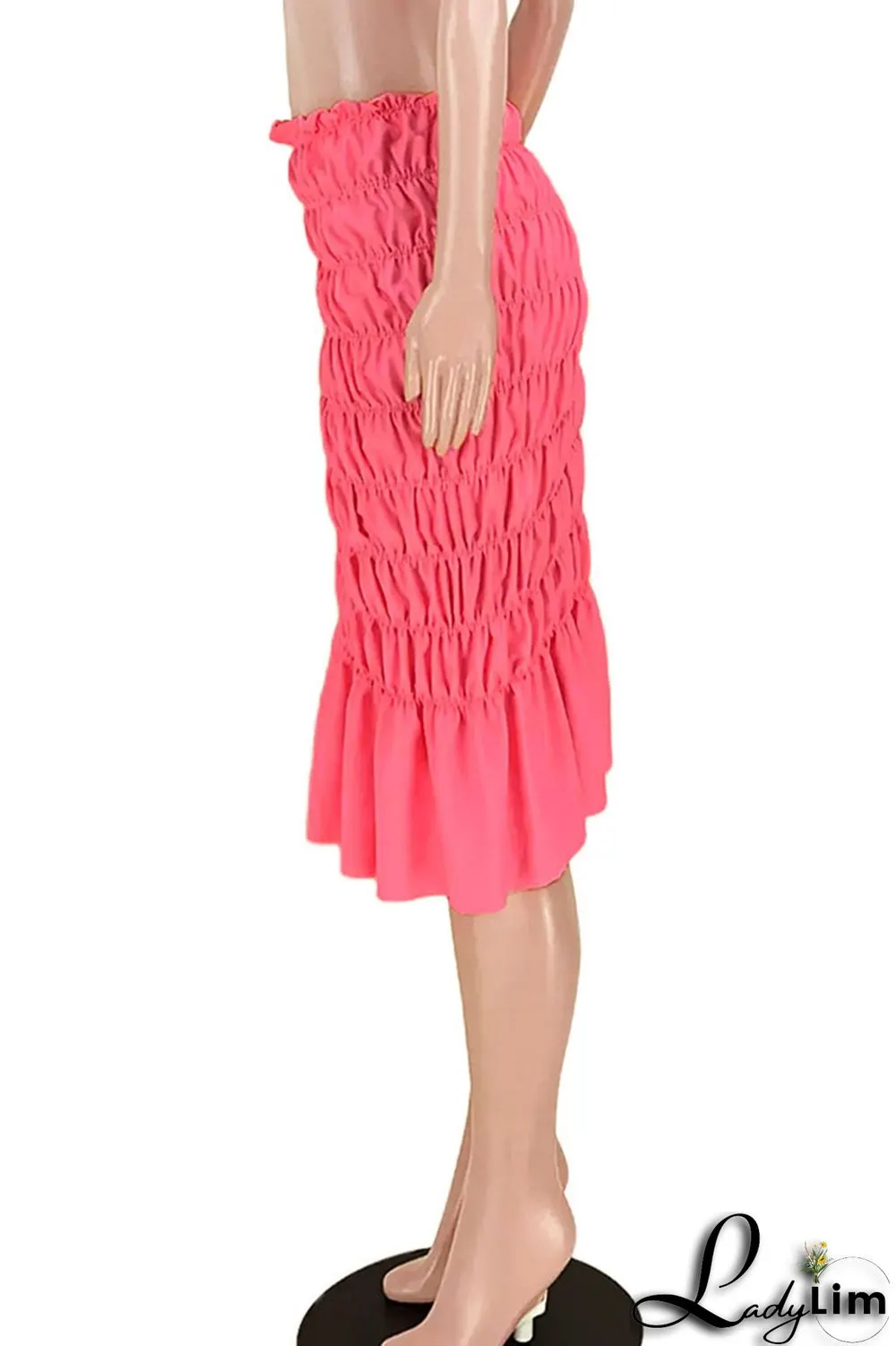 Fluorescent Pink Sexy Street Solid Split Joint Fold Mid Waist Straight Solid Color Bottoms