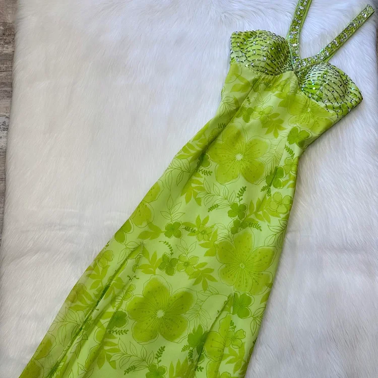 Beautiful lit green maxi dress floral sequins vintage prom dress s dress maxi dress yk dress fairy dress wedding guest dress homecoming dress