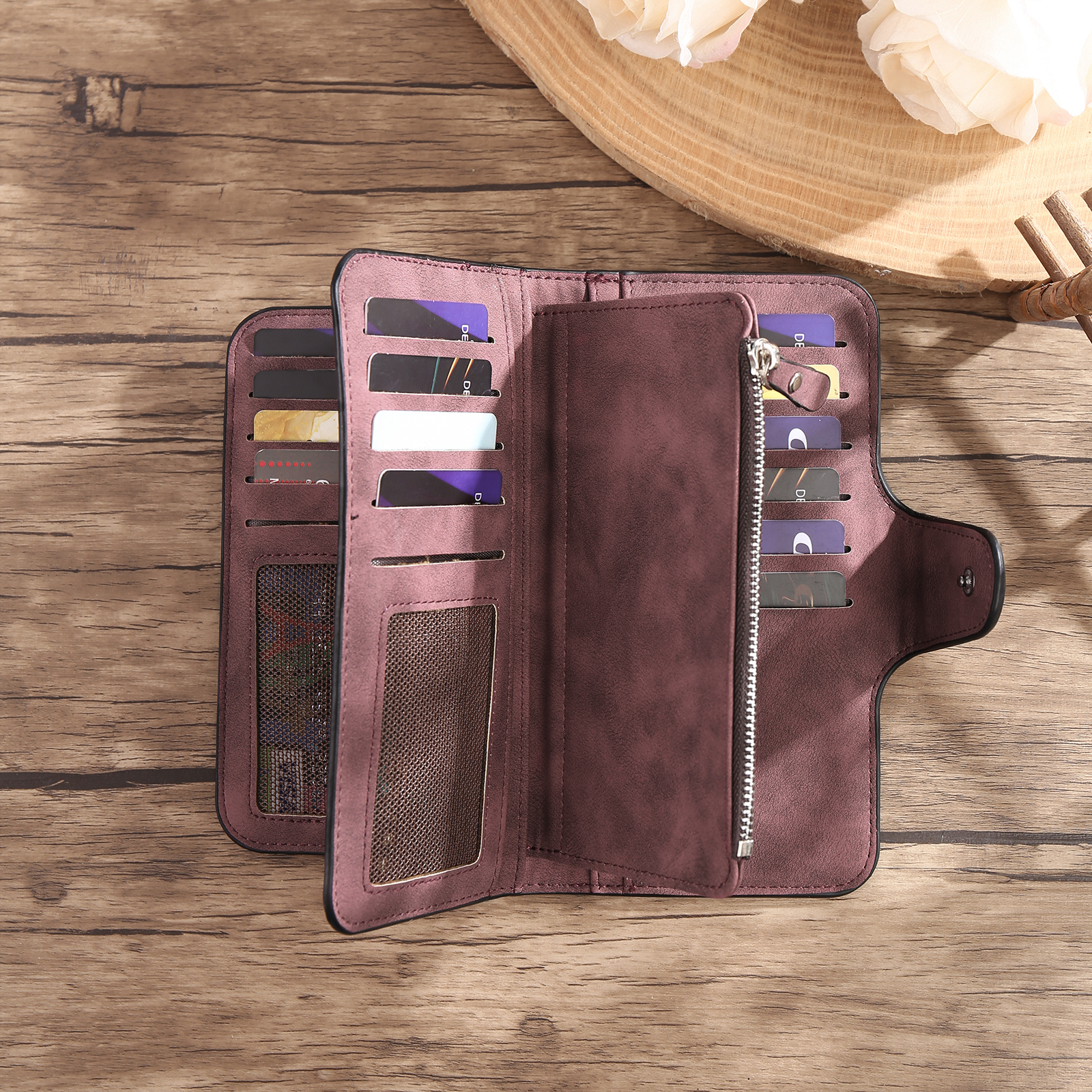 Portafoglio in PU pelle con 1 letetra & 1 testo & 1 nome & 1 foto personalizzati per mamma/nonna