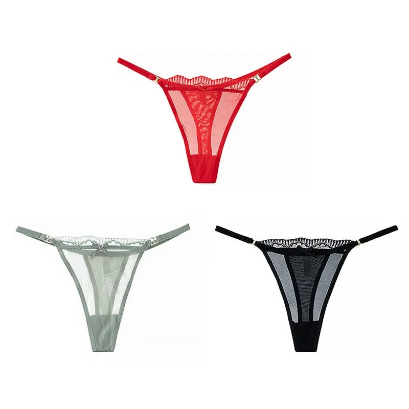 Women's Lace Mesh G-string Sexy Panties Low Waist Underwear Thongs Lingerie Femme Hollow Out Perspective Fashion Panties