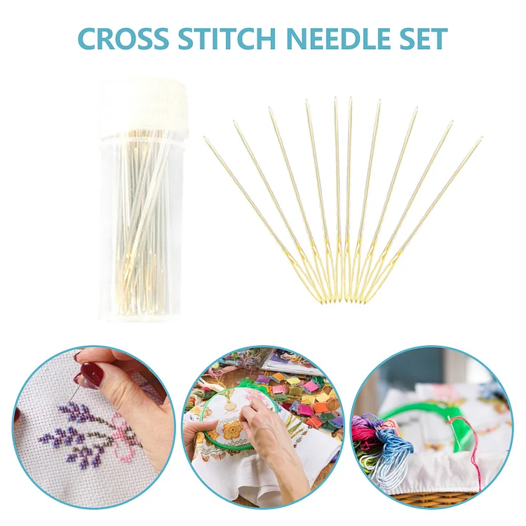 9pcs Large Eye Metal Needles Cross Stitch Knitting Crochet Hook Set Kit