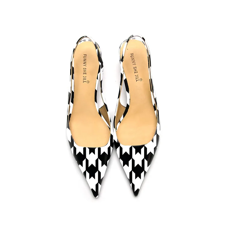 Geometric Pointed Toe Patent Leather Kitten Heels Vdcoo