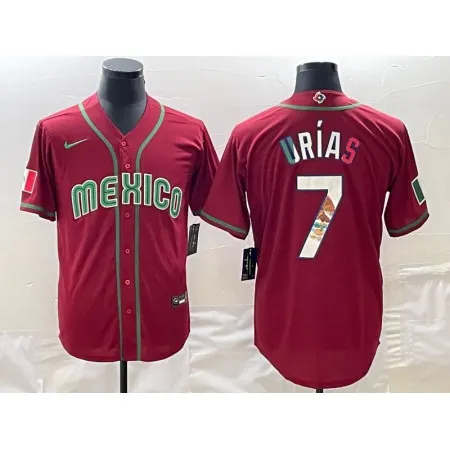 Men's Mexico Baseball #7 Julio Urias 2023 Red World Baseball Classic Stitched Jersey JCCV