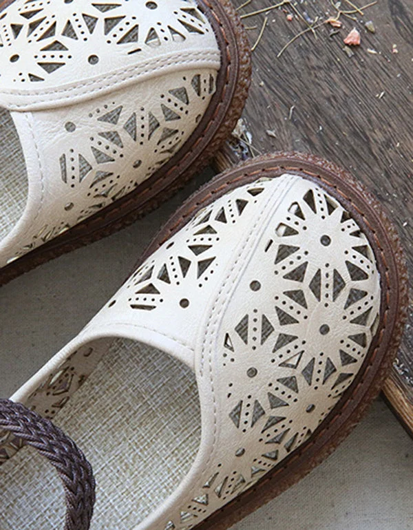 Women's Elegant Retro Wild Boho Platform Leather Walking Sandals Shoes