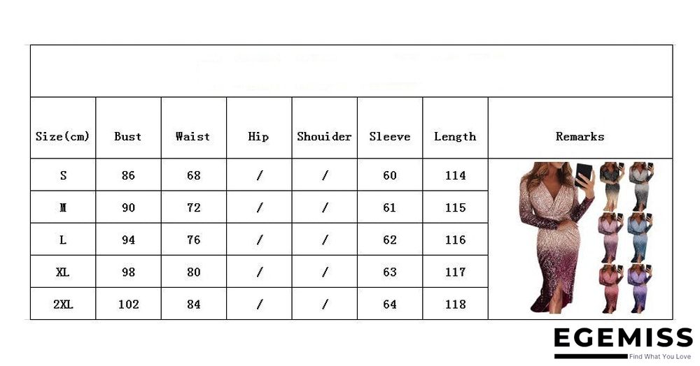 Long Skirt Evening Dress Long Sleeve Gradient Color Sequin Dinner Dress | EGEMISS