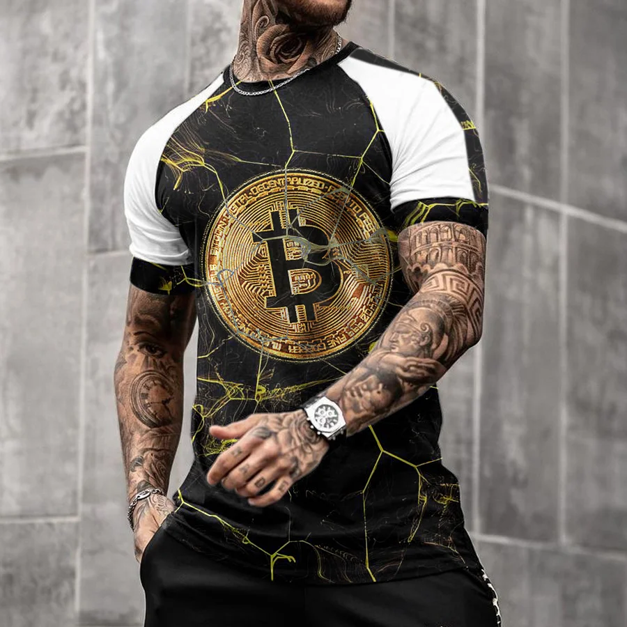Fashion Tech Bitcoin Print Contrasting T-shirt / [viawink] /