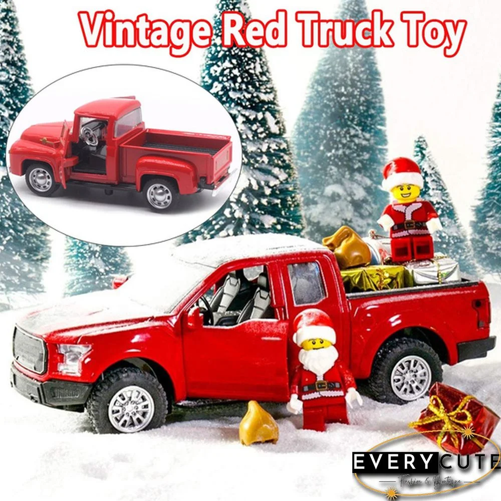 Christmas Red Truck Vintage Metal Car Cool Durable Metal Holiday Truck Table Top Ornament Decoration