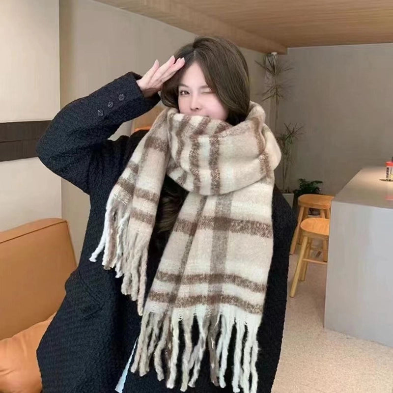 Latest Mohair Striped Tassel Scarf Fashion Geometric Gradient Shawl Japanese And Korean Versatile Thickened Scarf