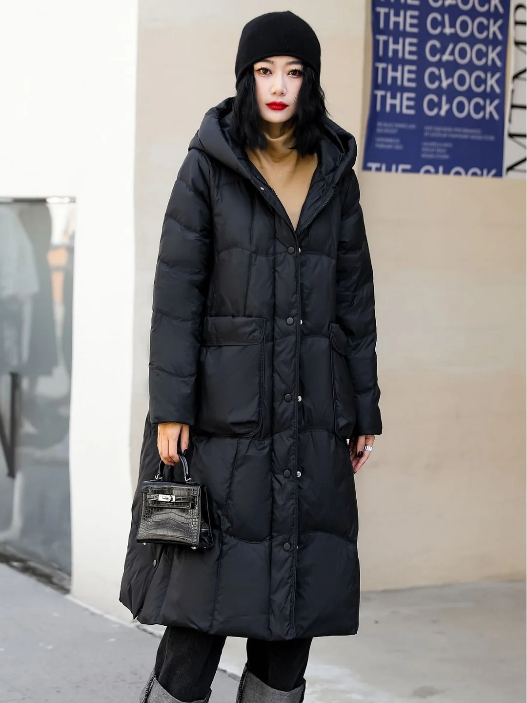 Woherb High Quality White Duck Down Down Jacket In The Long 2024 Winter New Hat Korean Version Slim Casual Coat Tide-Outfit Ideas
