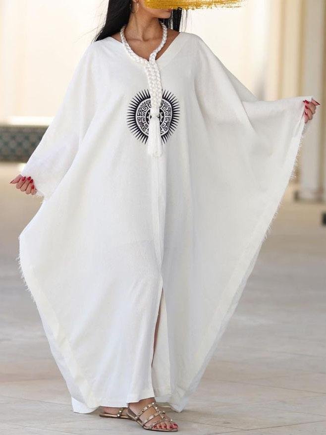 Ethnic Pattern Bat Sleeve Kaftan