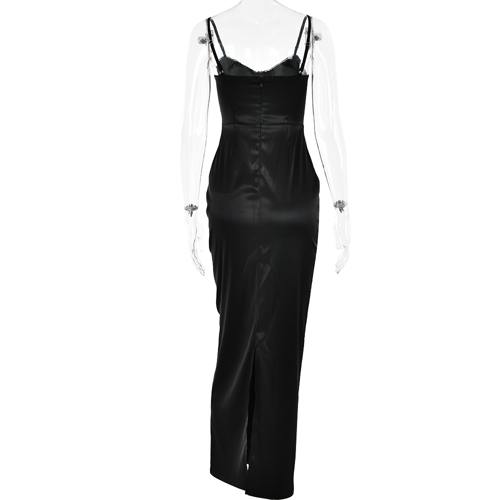 Ootddress Red Sexy Spaghetti Strap Bodycon Elegant Dress For Women Slim Fit Evening Dress Split Maxi Vesidos Party Club Clothing
