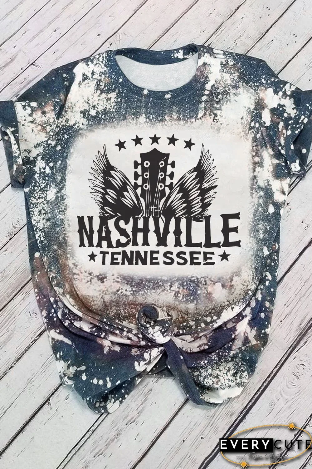 Multicolor Bleached Round Neck Short Sleeve T-shirt