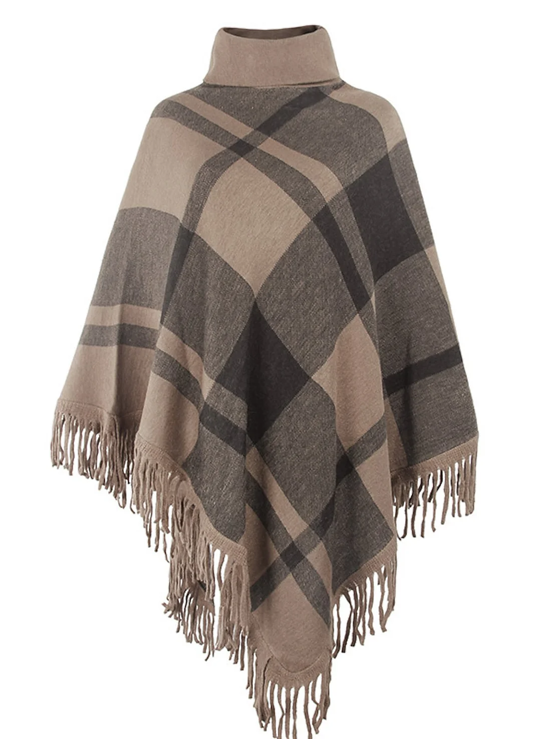 Women's Shirt Shrugs Plaid Tassel Print Long Sleeve   High Neck Ponchos Capes